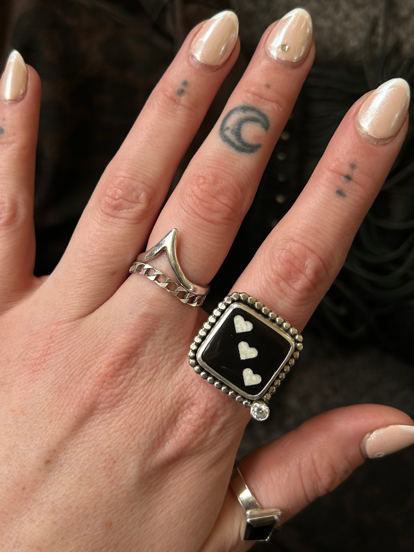 Onyx heart dice ring size 8