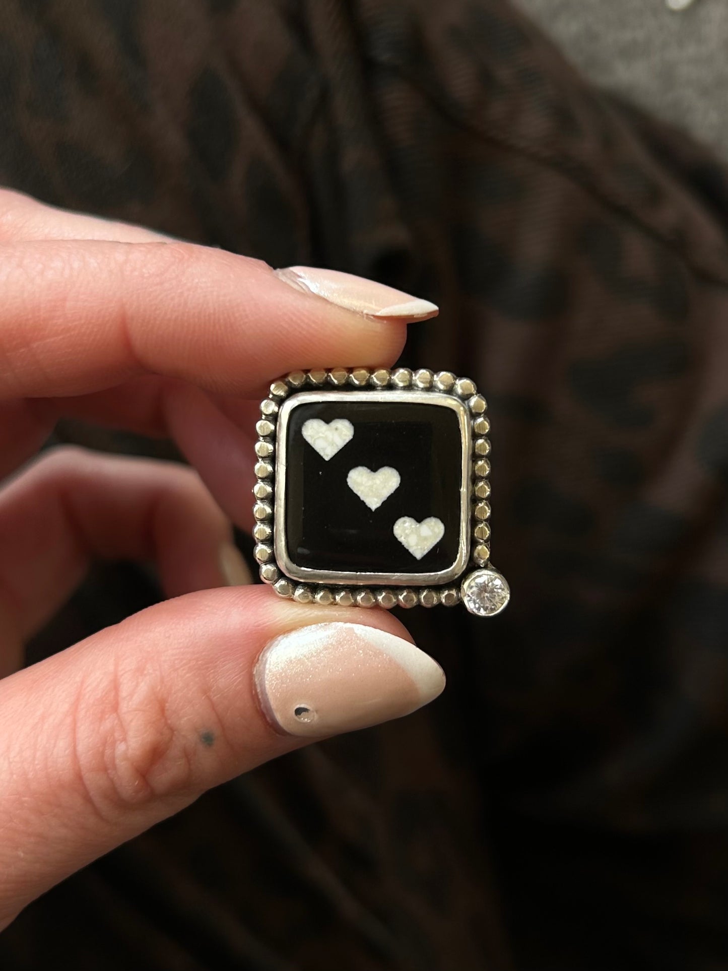 Onyx heart dice ring size 8