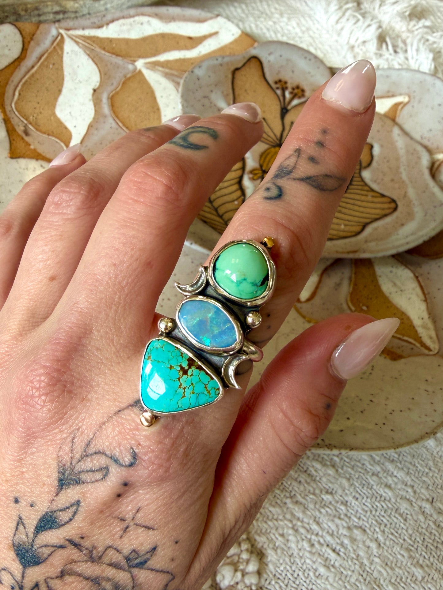 Size 7.25 Turquoise, variscite, & opal