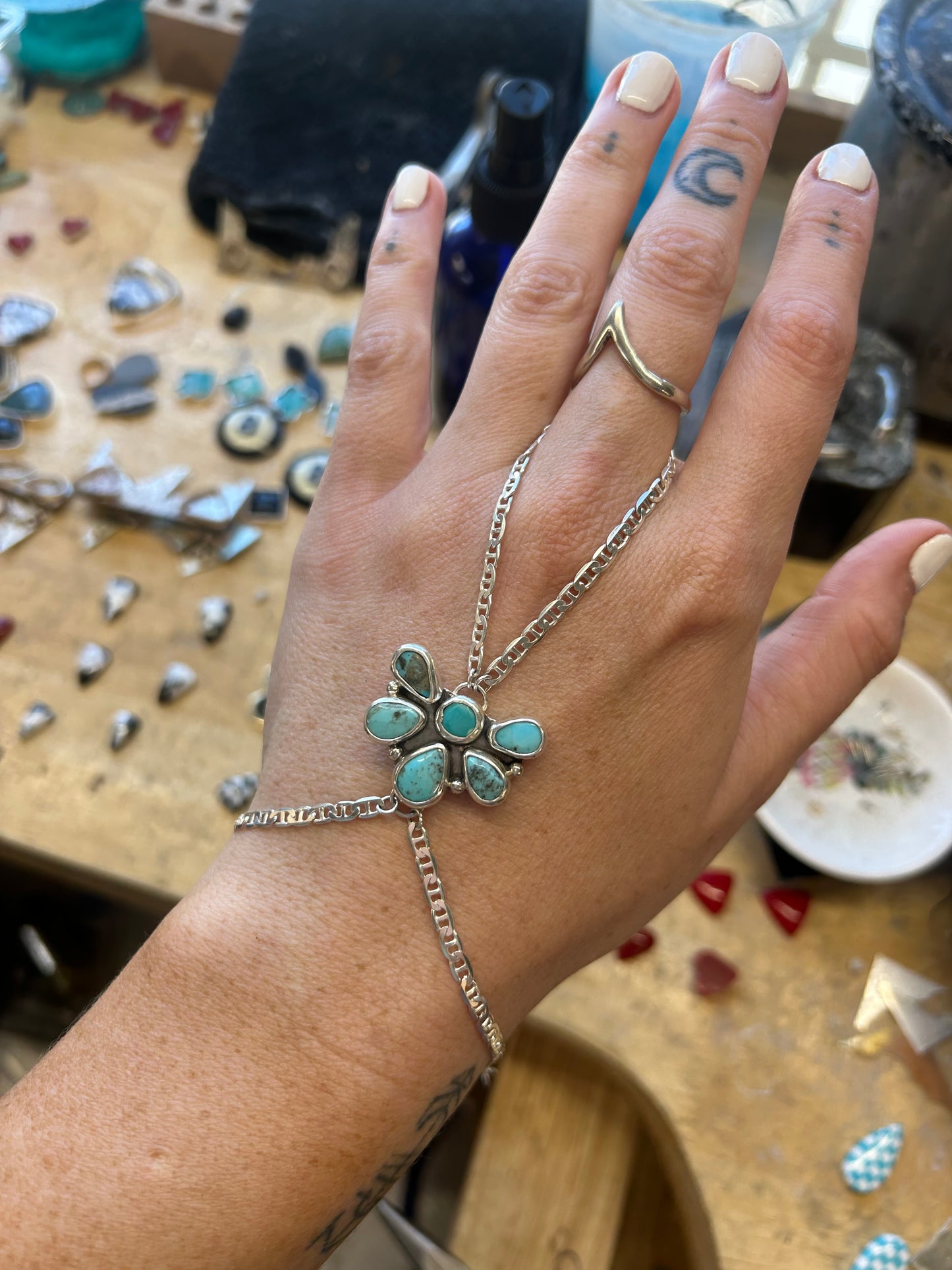 Two turquoise hand chain