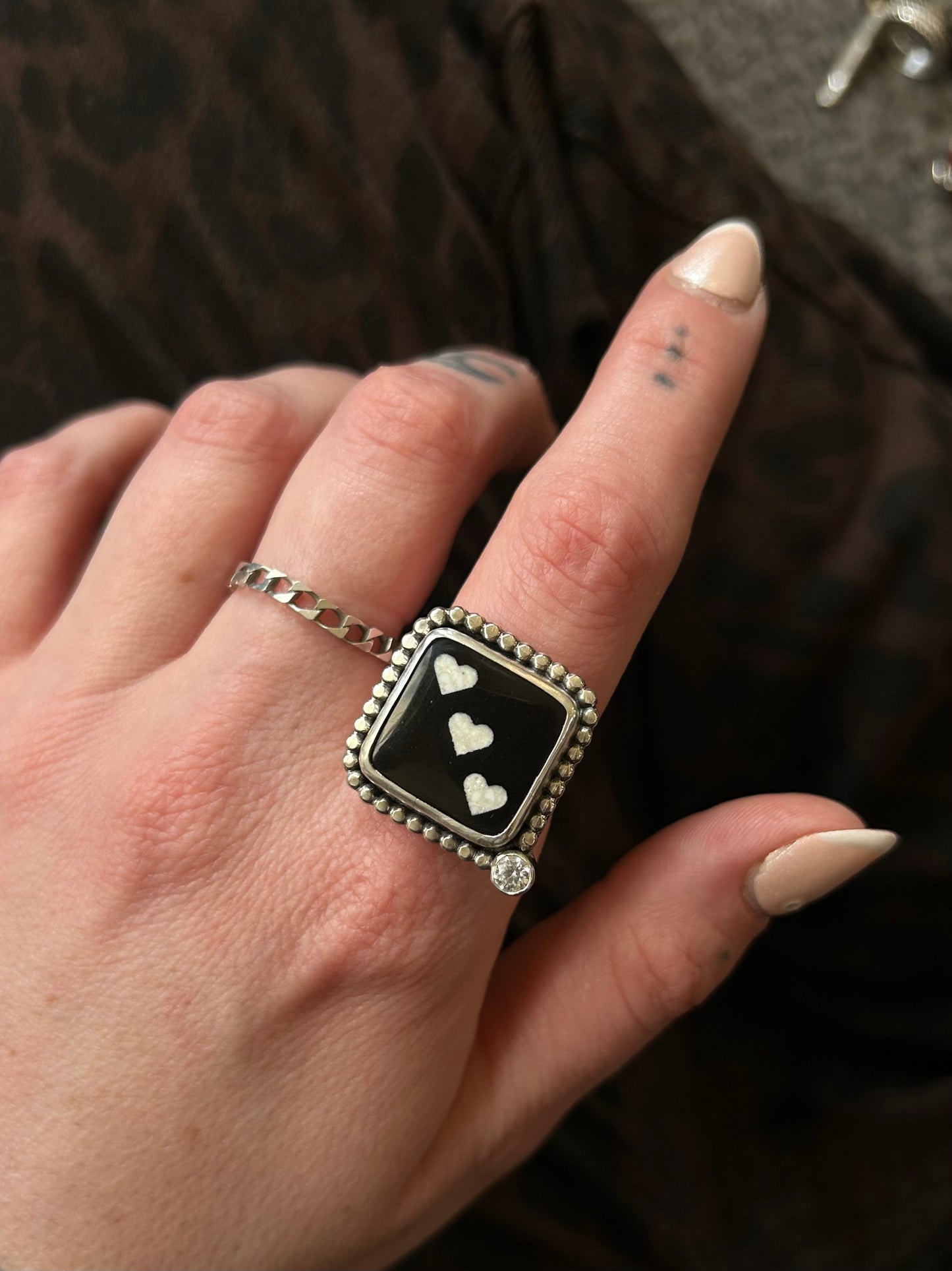 Onyx heart dice ring size 8