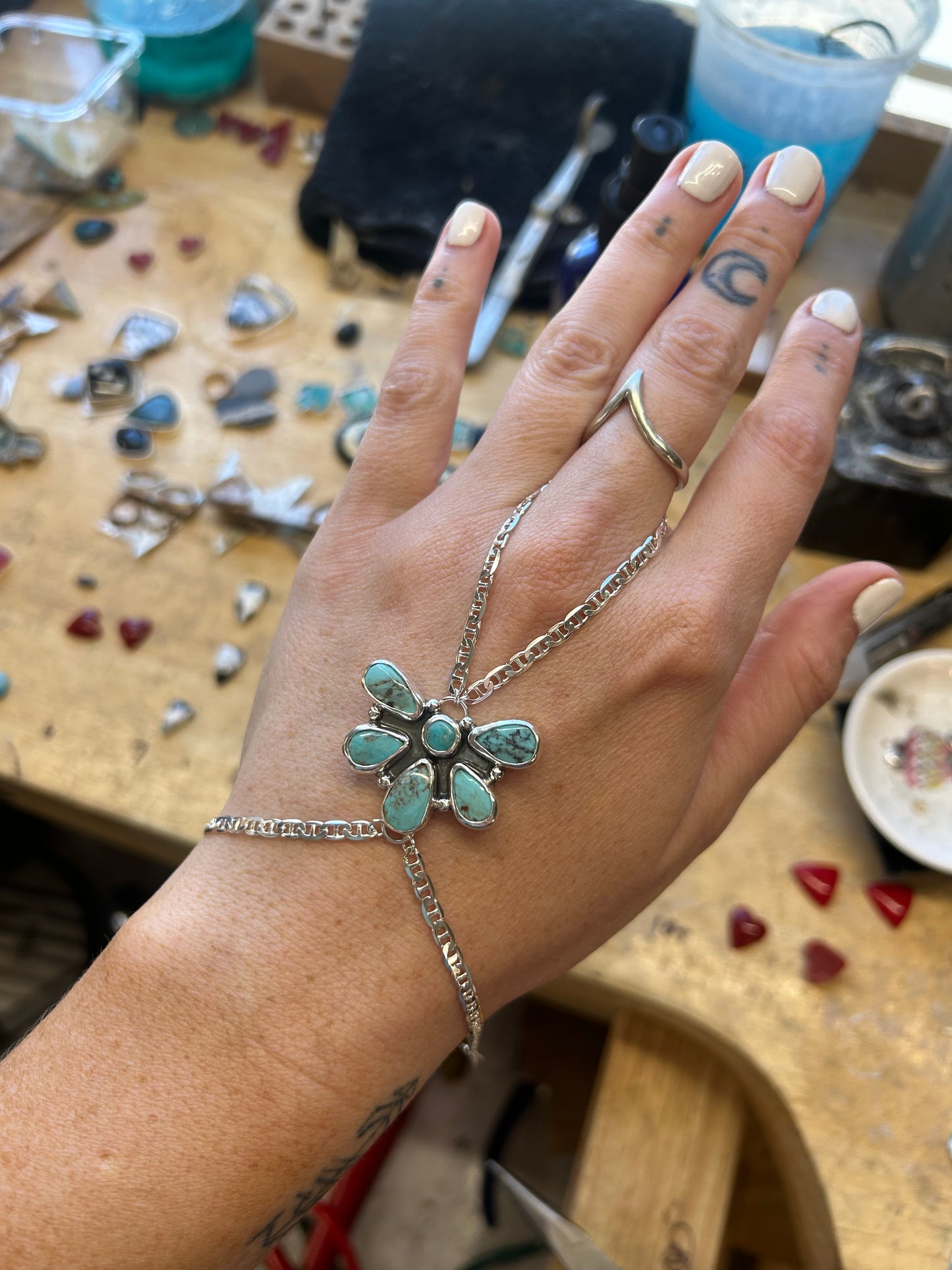 Two turquoise hand chain