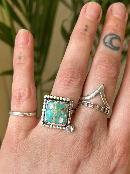 2 turquoise die ring size 6