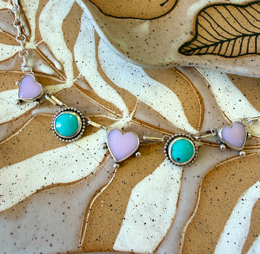 Pink chalcedony & turquoise choker