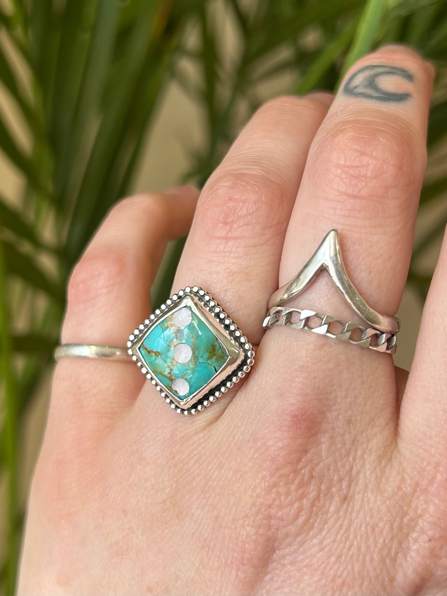 3 turquoise dice ring size 7