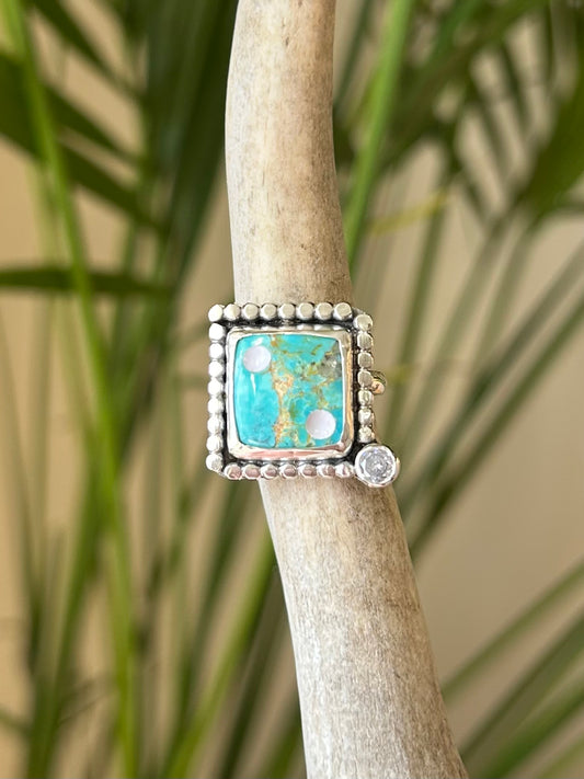 2 turquoise die ring size 6