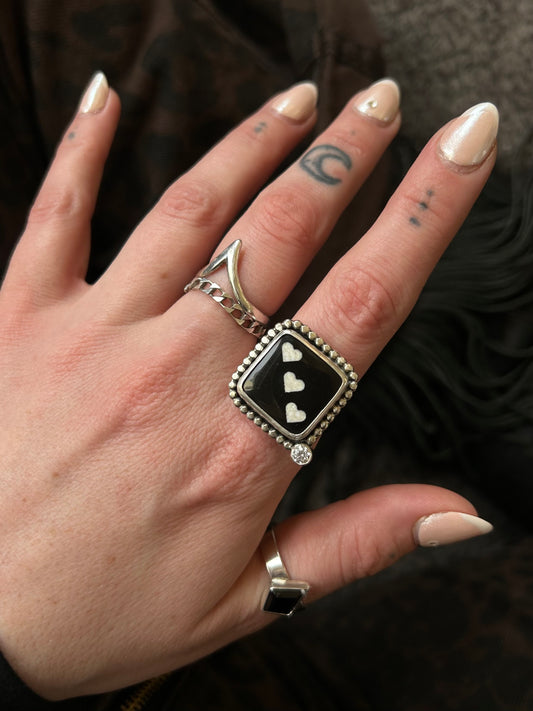 Onyx heart dice ring size 8