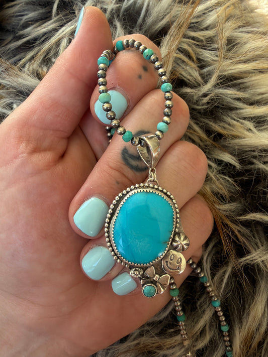 Kingman Turquoise on Silver pearls