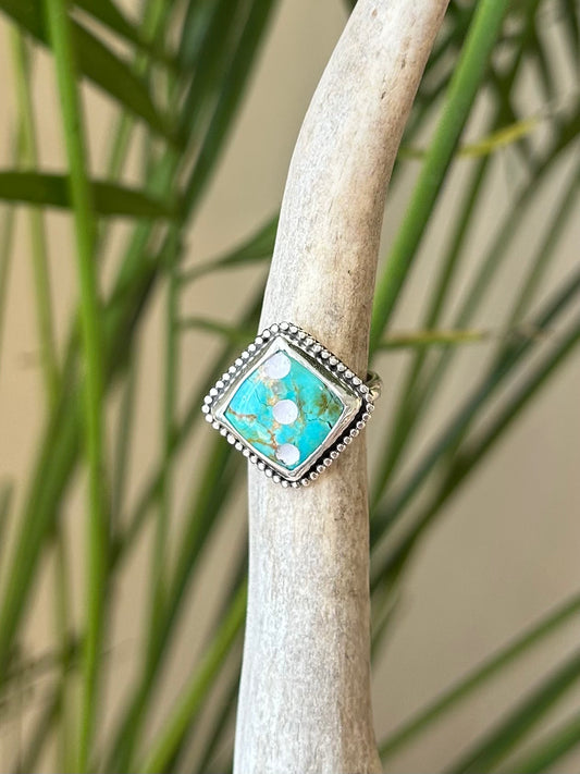 3 turquoise dice ring size 7