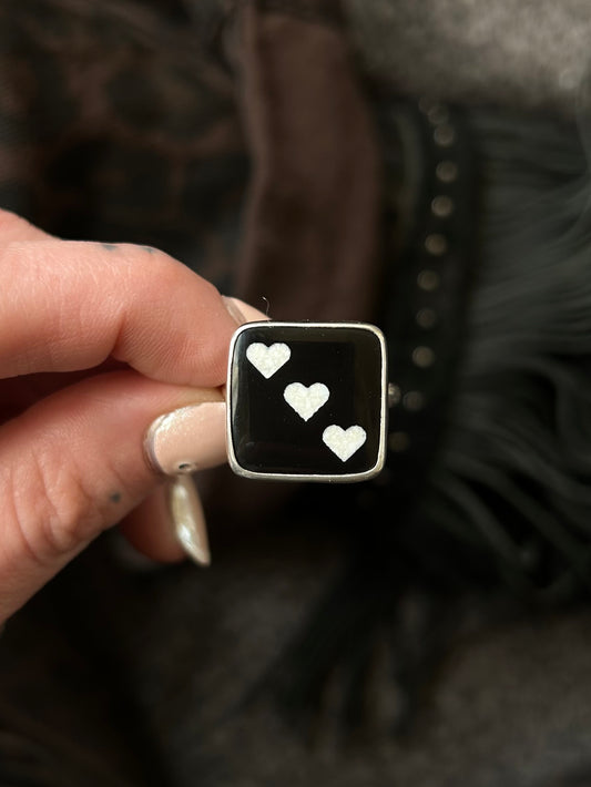 Black onyx heart dice ring size 9.5