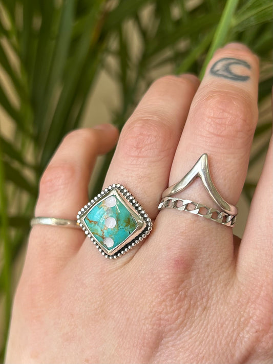 3 turquoise dice ring size 7