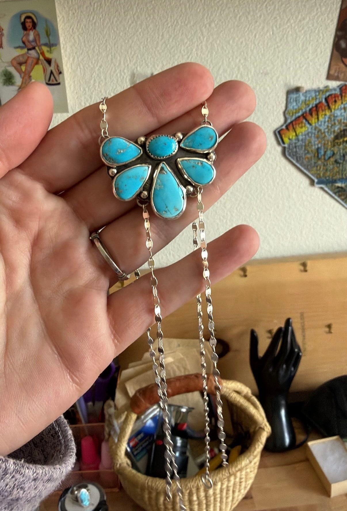 Turquoise half flower necklace